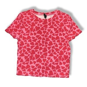 Wild Fable Y2K All Over Heart Pattern Ribbed Short Sleeve Crop Top